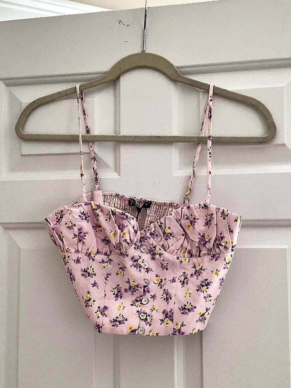 Zara Floral Print Bustier Crop Top Pink & Purple Like New